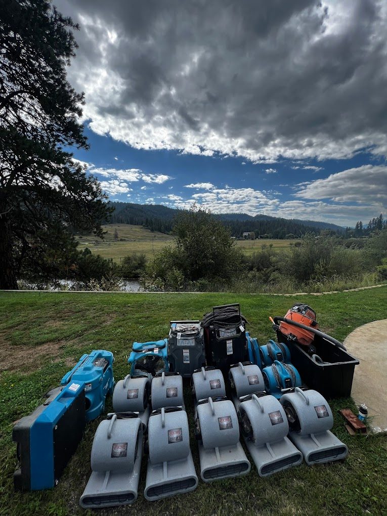 Peak Performance Restoration drying equipment staged for an Idaho job