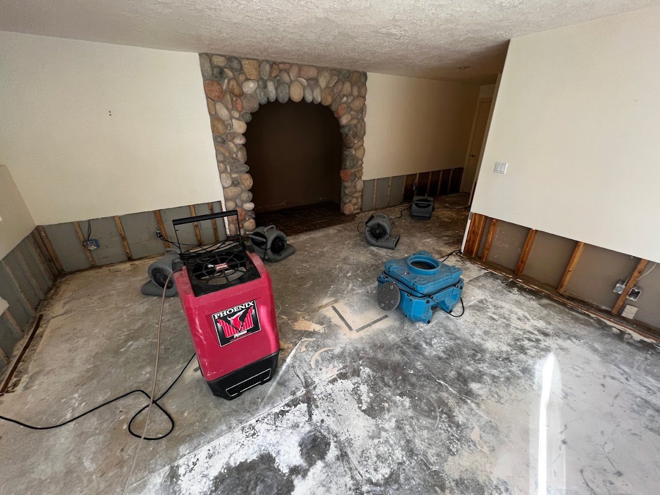 Drying equipment running in a finished room on a Peak interior water loss